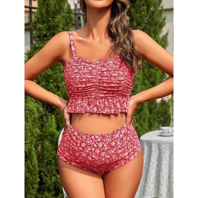 European and American Pregnant Women with Split Floral Leopard Print Lotus Leaf Edge Swimsuit Covering Belly Loose Support Pregnant Women Friendly