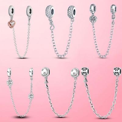 Sicherheitskette aus 925er Silber, Herz-Sicherheitskette, Charm-Perlen für Originalarmbänder, Schmuckherstellung