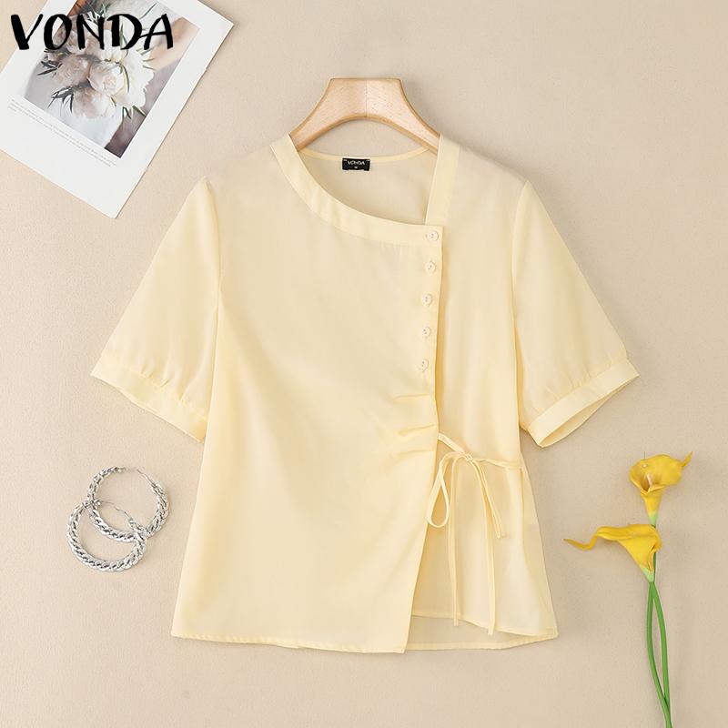 

VONDA Women Short Sleeve Side Lace-up Irregular Casual Blouse Tops M абрикосовий