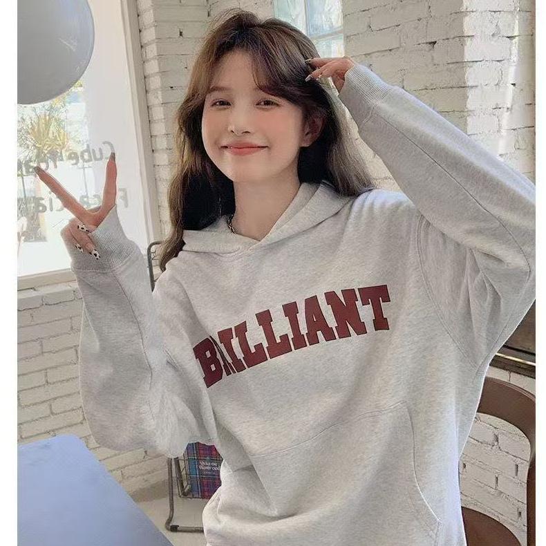 

Retro Hooded Fleece Pullover Women s Spring-autumn New Style Loose and Lazy Petite Thick Top One size хізер сірий колір