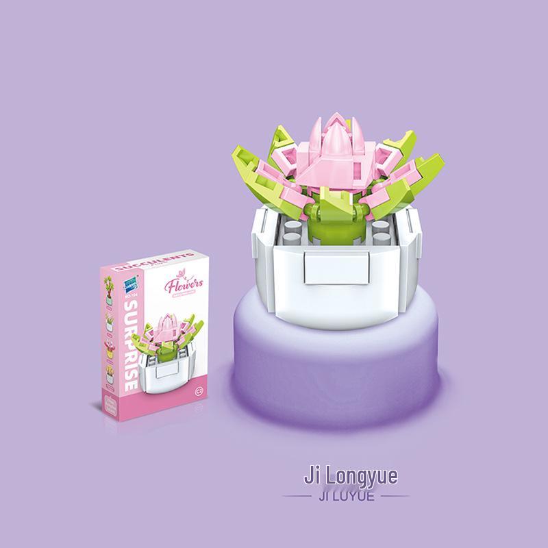 Kids' Educational Interlocking Building Blocks - Flower Potted Plant (Rose & Epiphyllum) Compatible with Top Building Block Models