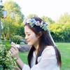 Blue Flower Hair Wreath Headband Crown Garland with Adjustable Ribbon Festivals Wedding Party Headpiece for Women Girl