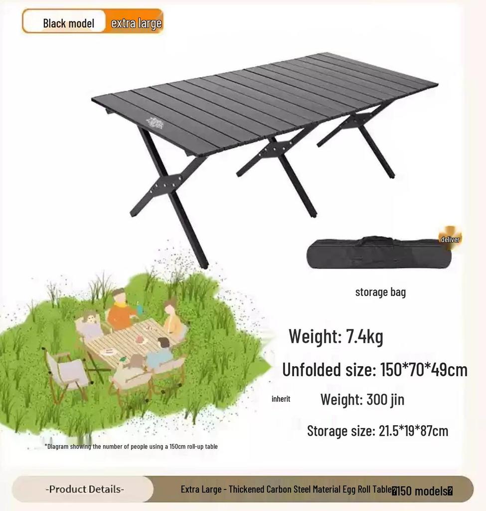 Tragbarer faltbarer Roll-up-Tisch aus Karbonstahl mit Stühlen für Camping im Freien, Gärten und Balkone