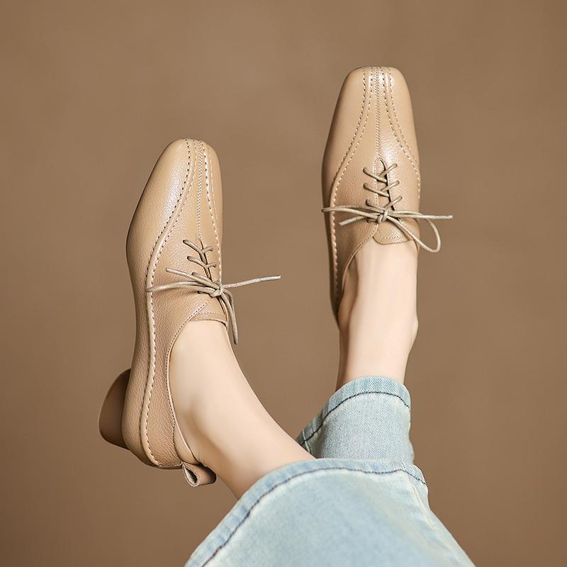 Fashion Women Casual Low-heel Shoes Genuine Leather Soft Comfort Low Heels Loafers Shoes Spring 2025 New Office Lady Daily Size 34-40