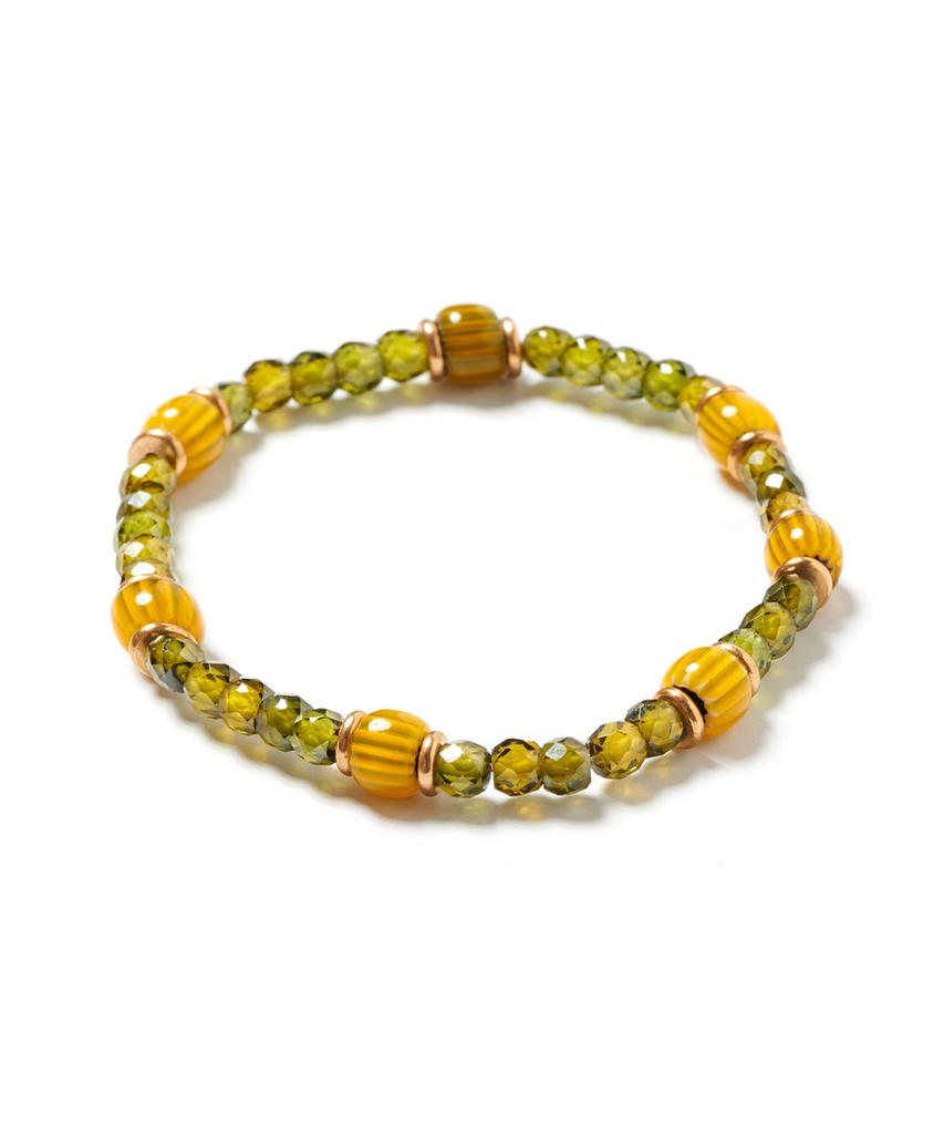 Polalita Mustard Olive Mix Stone Bracelet (Plt-Br-058_Mu)