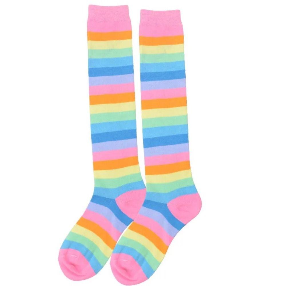 Overknee Rainbow Striped Stockings Colorful Knee Thigh High Socks  Halloween Party