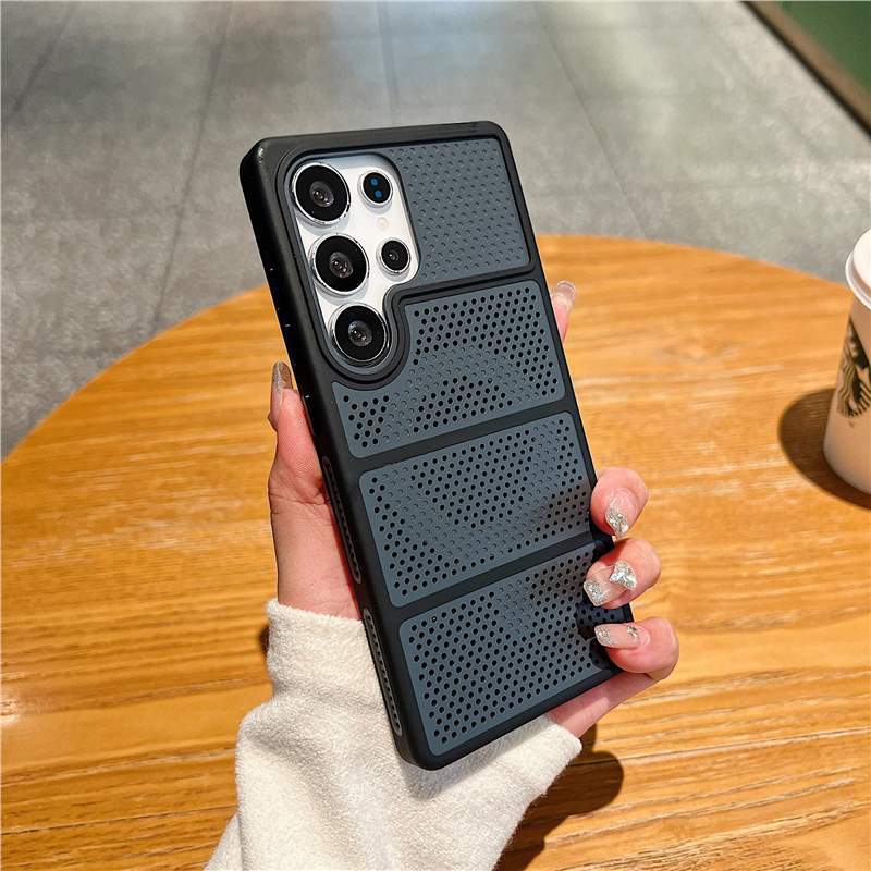 Applicable To Samsung S26Ultra Mesh Heat Dissipation Breathable Magnetic Suction Mobile Phone Case S25Ultra Skin Feeling PC Hard Protective Case