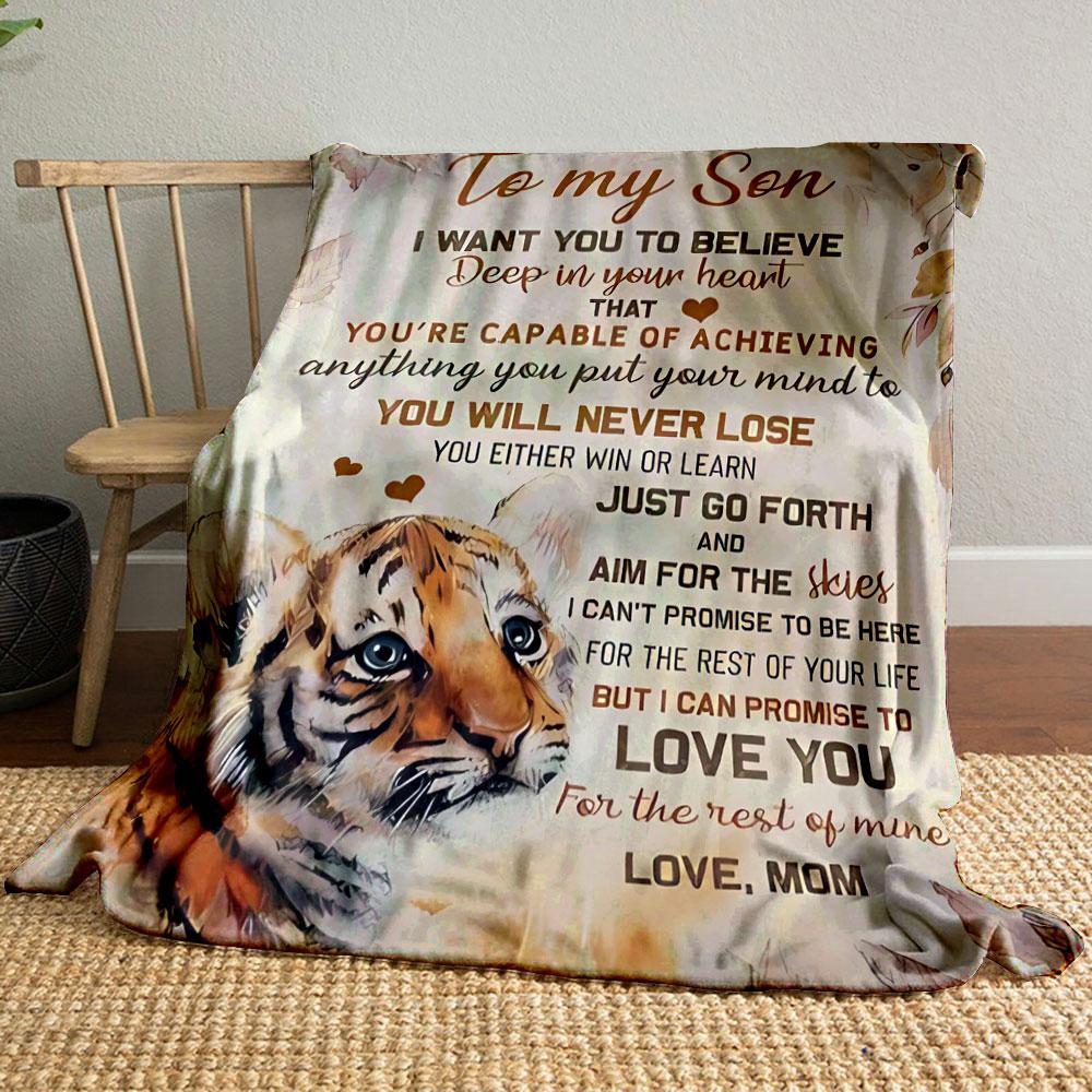 

Mom s Love Inspirational Tiger Print Blanket for Son bedroom Blanket for Livingroom Couch lunch break Soft throw for Friend s festival Gift 80cm x 120cm