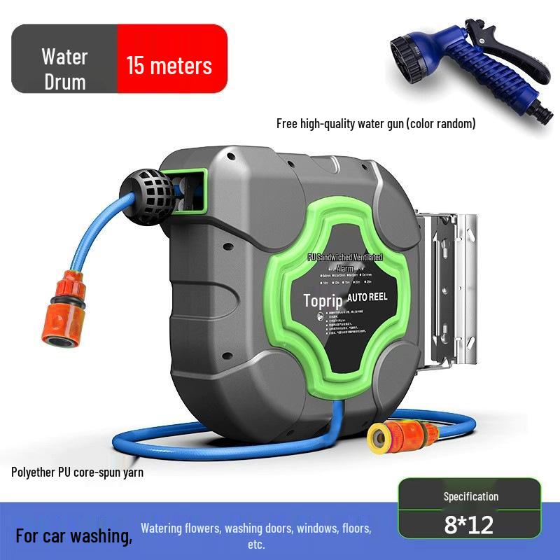 Retractable Foam Drum Hose Reel with PVC Pipe & Car Wash Water Gun