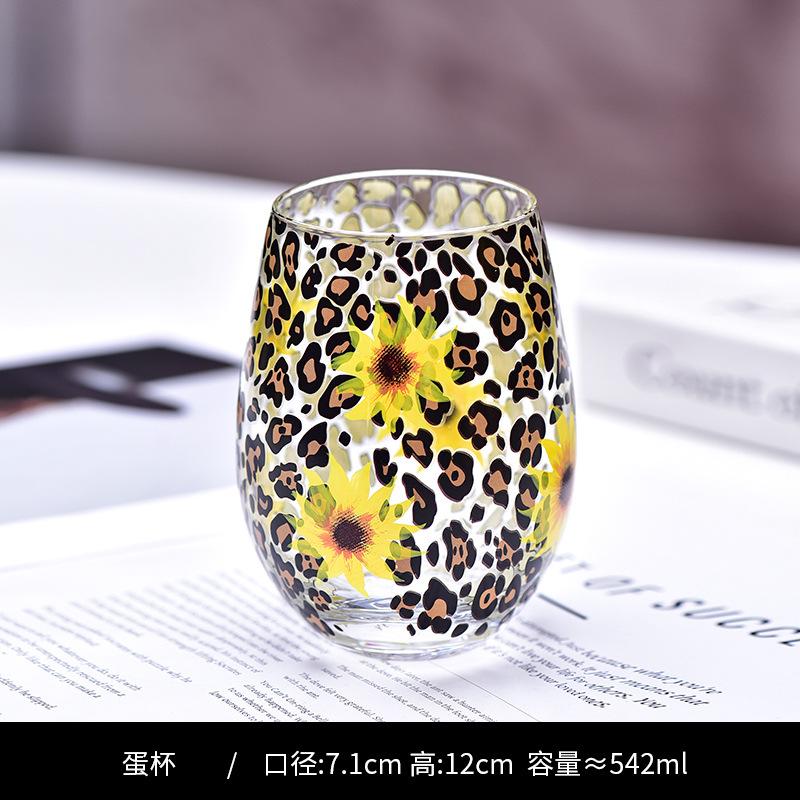 Creative Leopard Print Crystal Glass Cup, Sunflower High Footed Glass, Whiskey Cocktail Glass, Bar Accessories, Wine Glasses