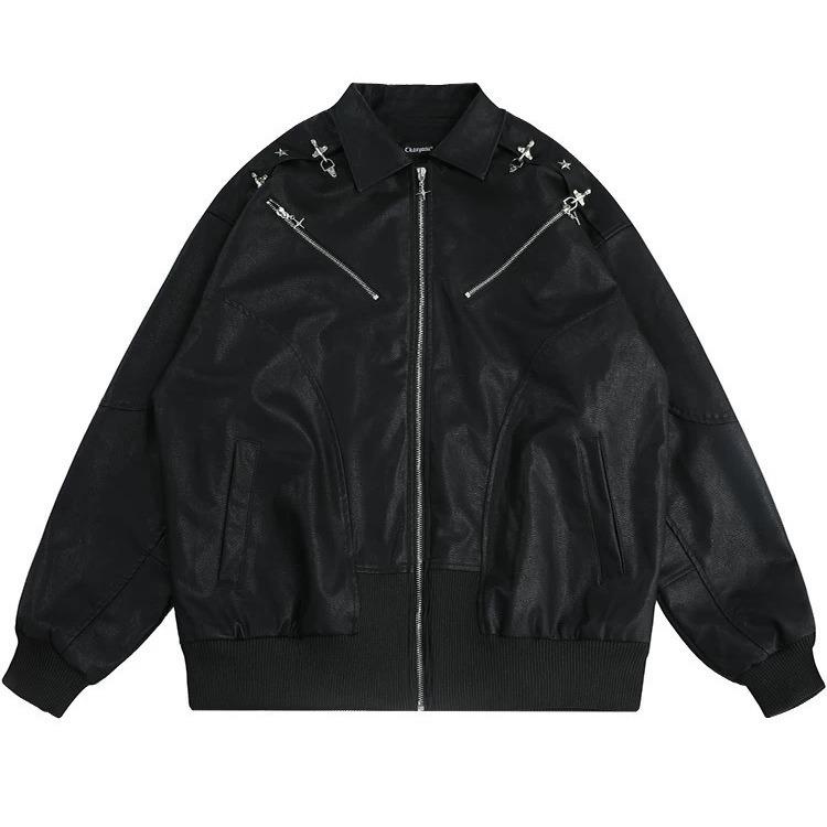 

Trendy Japanese Style PU Leather Jacket - Unisex Harajuku Fashion, Versatile, Artistic, and Stylish. Medium чорний