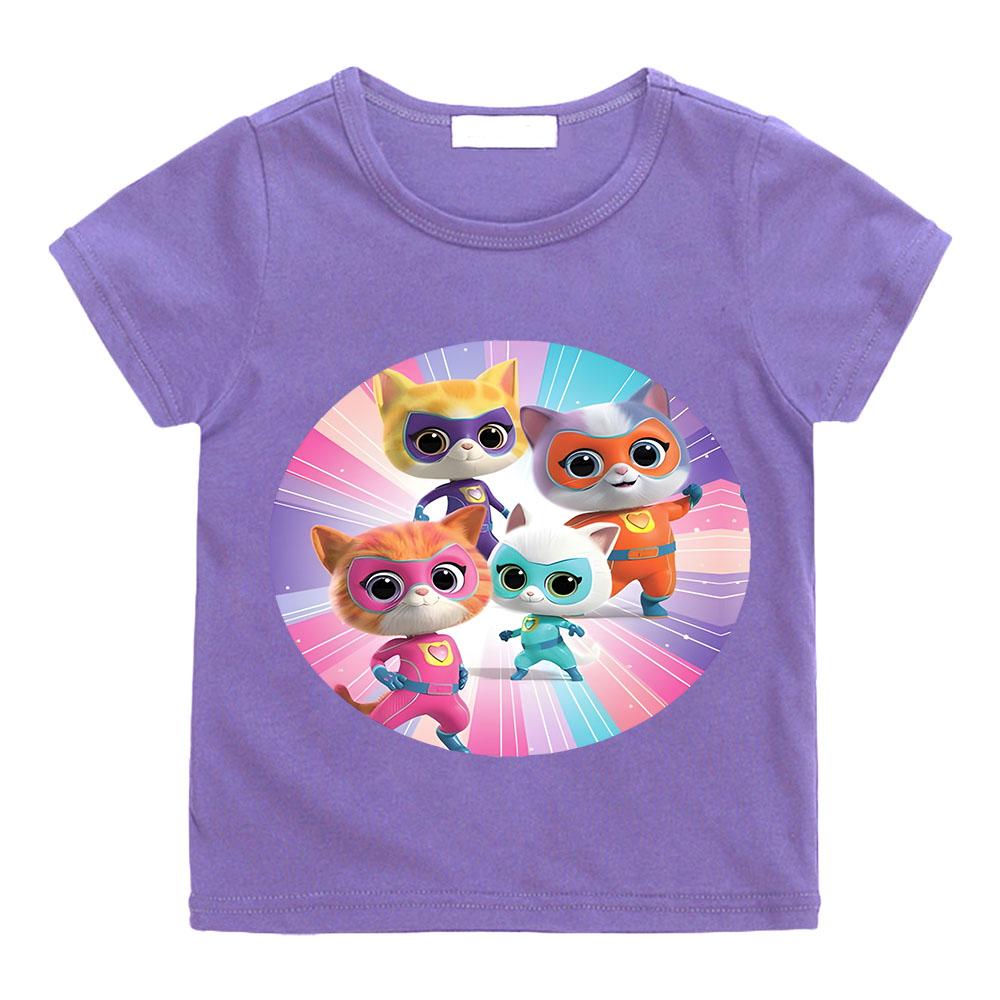 SuperKitties Kids Cartoon T-shirt Cotton Short Sleeve O-Neck Tops Boys Girls Clothes Y2k One Piece Anime Tees Summer Children