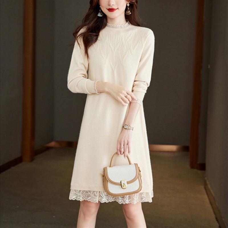 Bottom semi-turtleneck knitted dress women's autumn and winter new medium and long styles with coat inside and outside sweater skirt