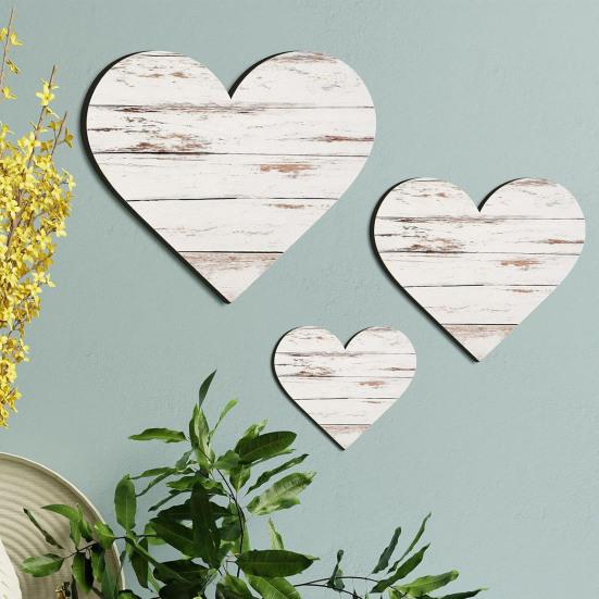 3 Pcs Wooden Heart Wall Decor Vintage Heart Shaped Wall Sign Rustic Hanging Love Plaque for Kitchen Bedroom Bathroom Living Room Farmhouse Decor