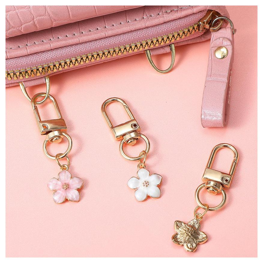 New Colord Enamel Cherry Blossom Keychains Sweet Flower for Women Car Bag Pendant DIY Handmade Jewelry Gift Bag Charm