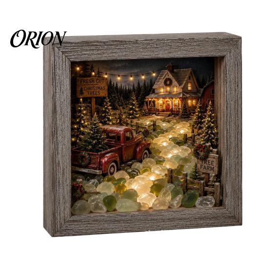 Unique Christmas Home Gift Sea Glass Shadow Box Night Light, 3D Winter Snow Scene Wooden LED Lighted Picture Frame Art with Warm Glow, Landscape
