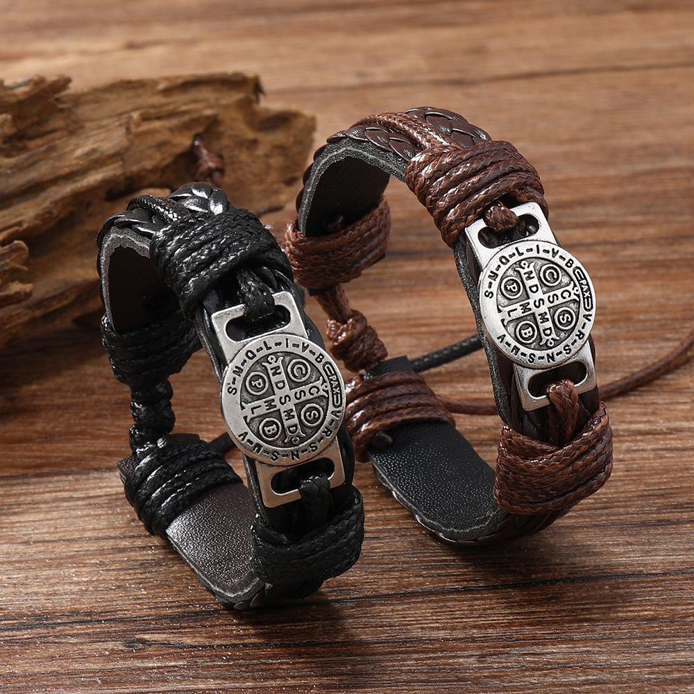 Men Leather & Alloy Braided Bracelet , European American Style Simple Geometric Cuff Bracelet for Men