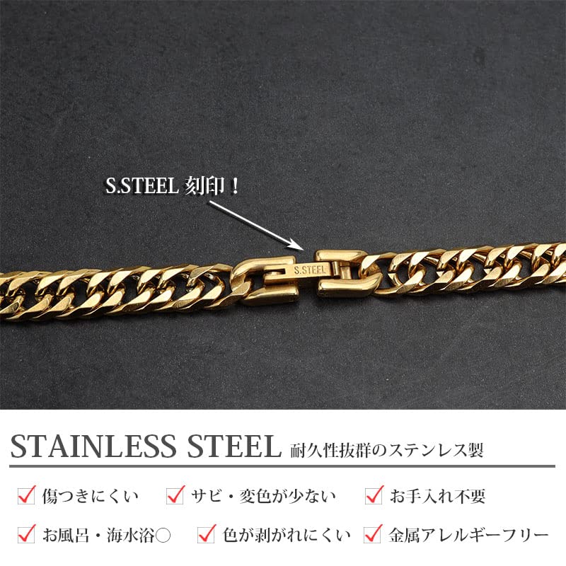 6mm stainless double kihei center double kihei chain 18k 18k long [silver KYASYA] Thin, wide, steel, 6-sided cut, necklace, fold, gold, necklace,