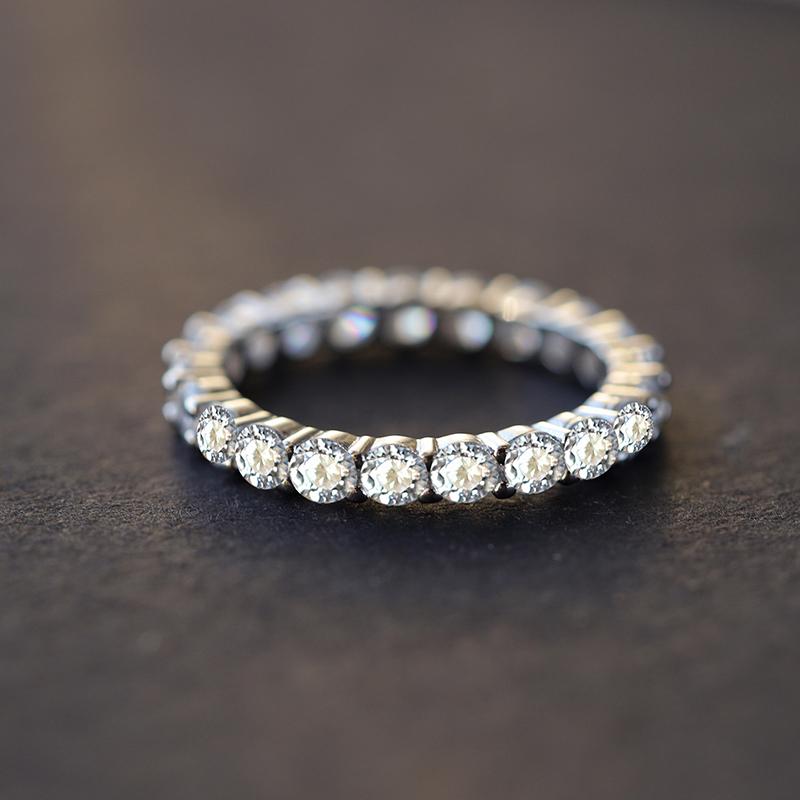 Luxurious Four-Prong Round Full Diamond Geometric Couple Ring For Women Original Sterling Silver Anniversary Gift Jewelry