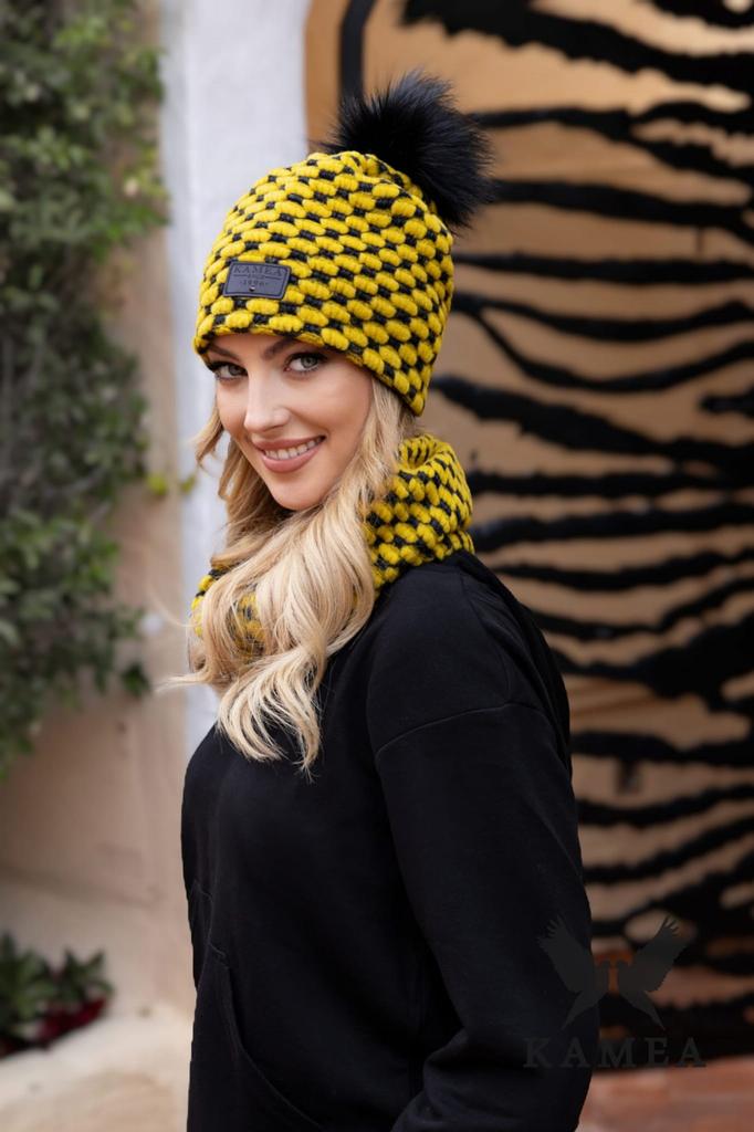 Imelda Winter Fleece Set with Hat and Neck Warmer, Honey Color