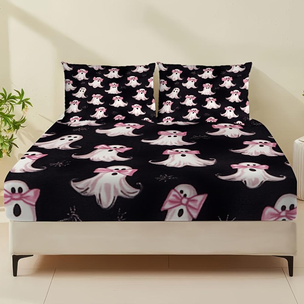 1Pc Halloween Fitted Sheet Lovely Ghost 3D Print 100% Polyester Cover Breathable Bedding Set Home Decor Without Pillowcases