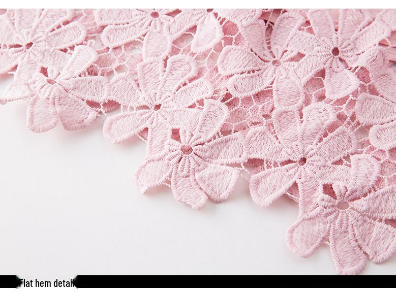 Rochie Roz Casual Mărimi Mari din Dantelă Solubilă în Apă pentru Persoane de Vârstă Mijlocie și Vârstnice