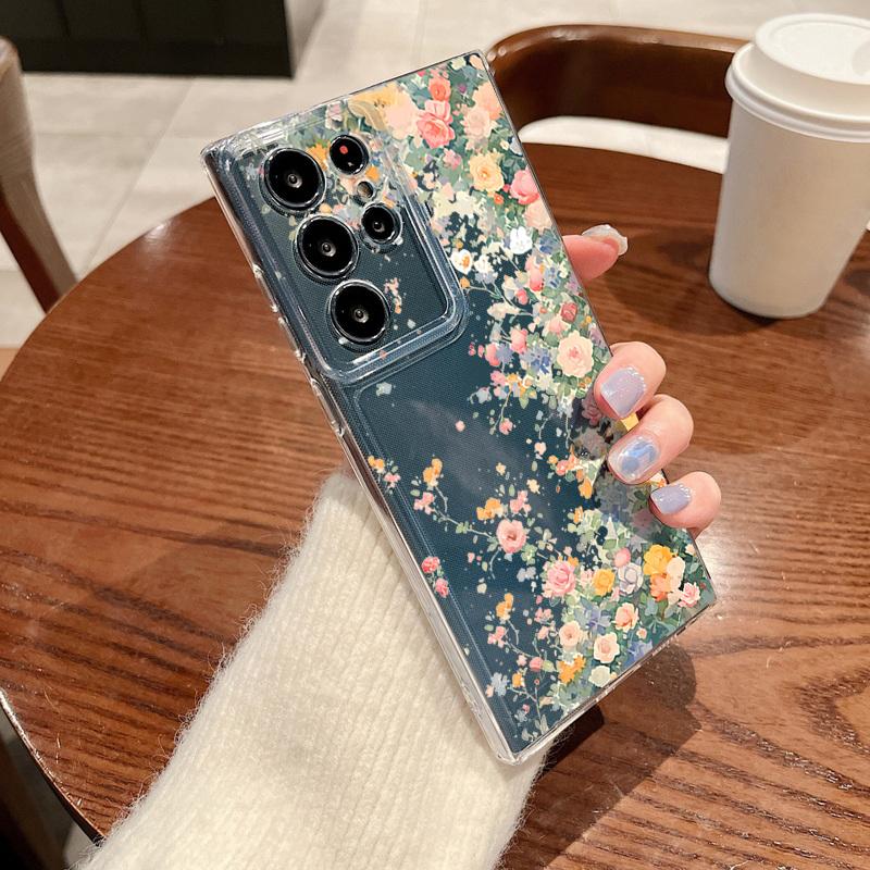 Flower Floral Pattern Phone Case For Samsung Galaxy S26 S25 S24 S23 Ultra S22 S26 Plus S24 S21 FE S25 Edge Clear TPU Soft Cover