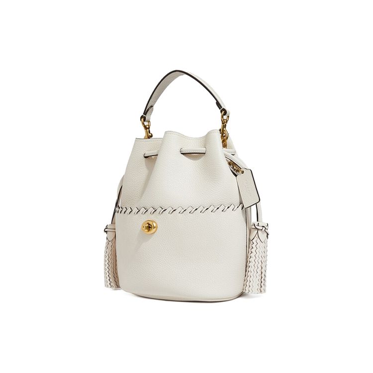 Coach Lora 22 Tassel Drawstring Leather Bucket Bag Women Handbags White 651-B4HA