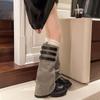Fashion Medium Heel High Boots Fashion Round Toe Sleeve Belt Buckle Platform Anti-Slip Wear-Resistant Fashion Boots