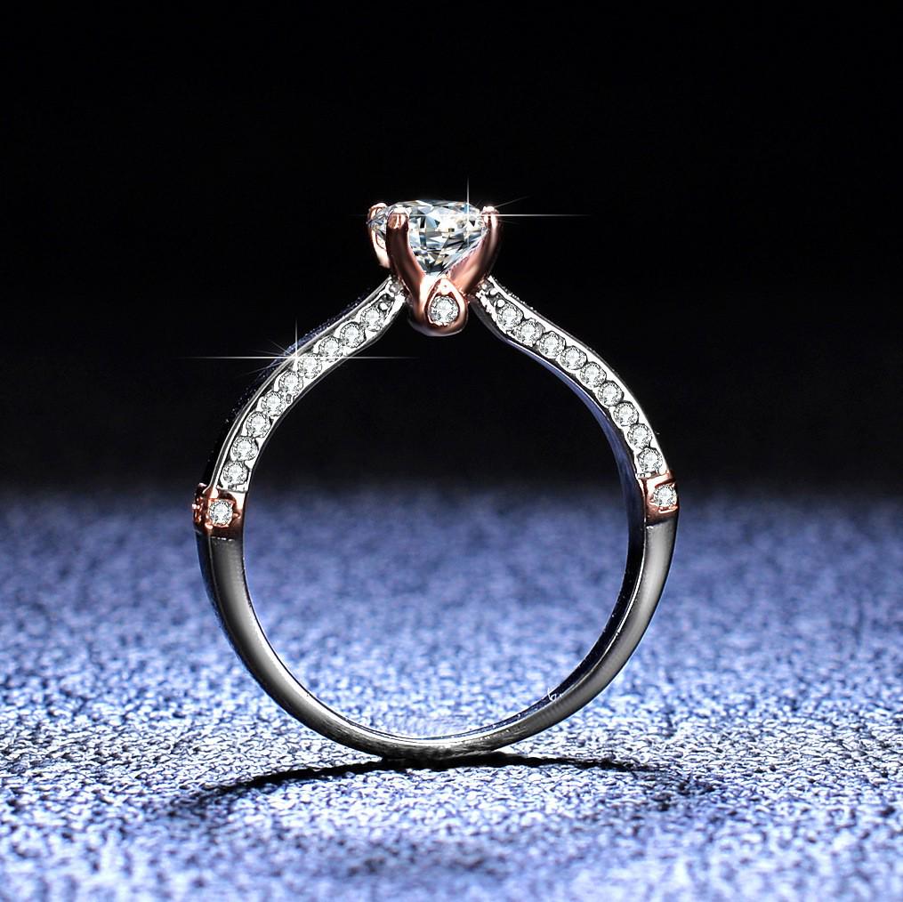 S925 Sterling Silver Four-Prong Gold Diamond Ring with 0.50ct Moissanite for Women - Luxurious High-End Feel