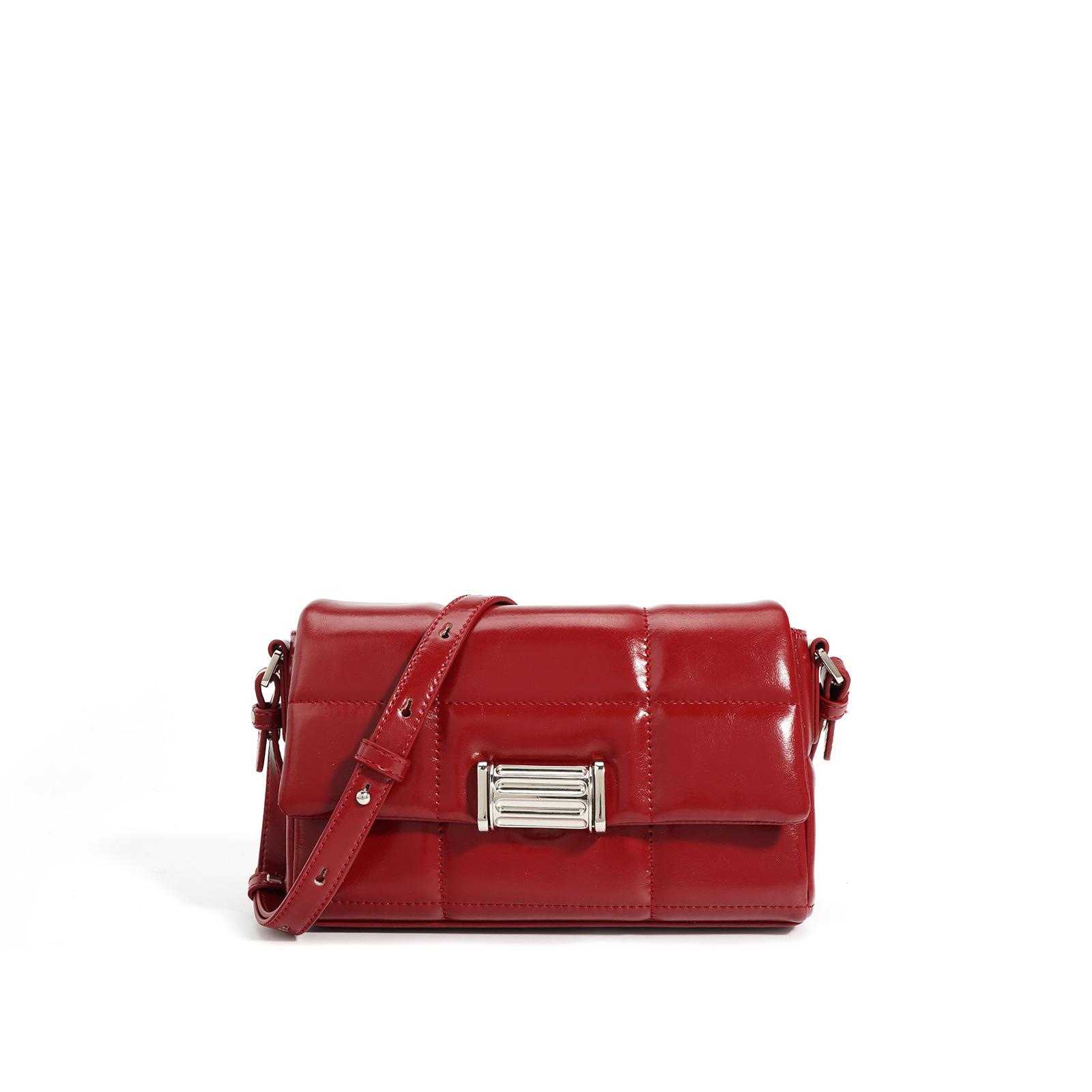 

Нишевая дизайнерская клетчатая сумка-цепочка Новая сумка-мессенджер через плечо с замком из коровьей кожи красный