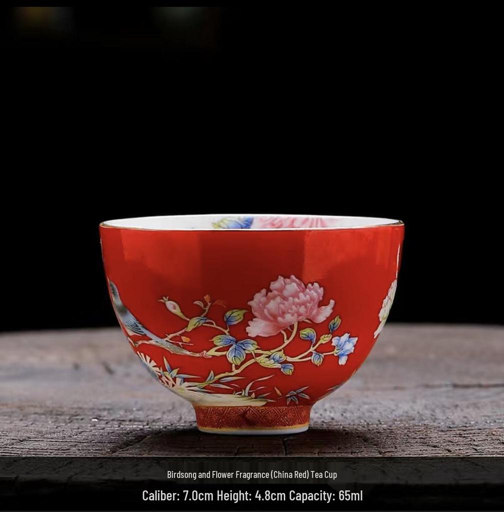 Palace-Style Peony Gongfu Enamel Ceramic Tea Cup Souvenir