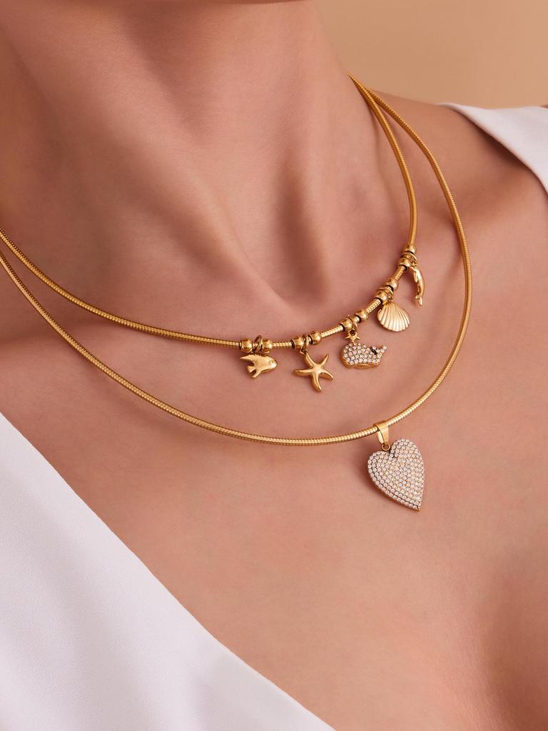 Oumeka Fruchtförmiger Zirkon-Choker mit Edelstahl-Anhänger für Damen