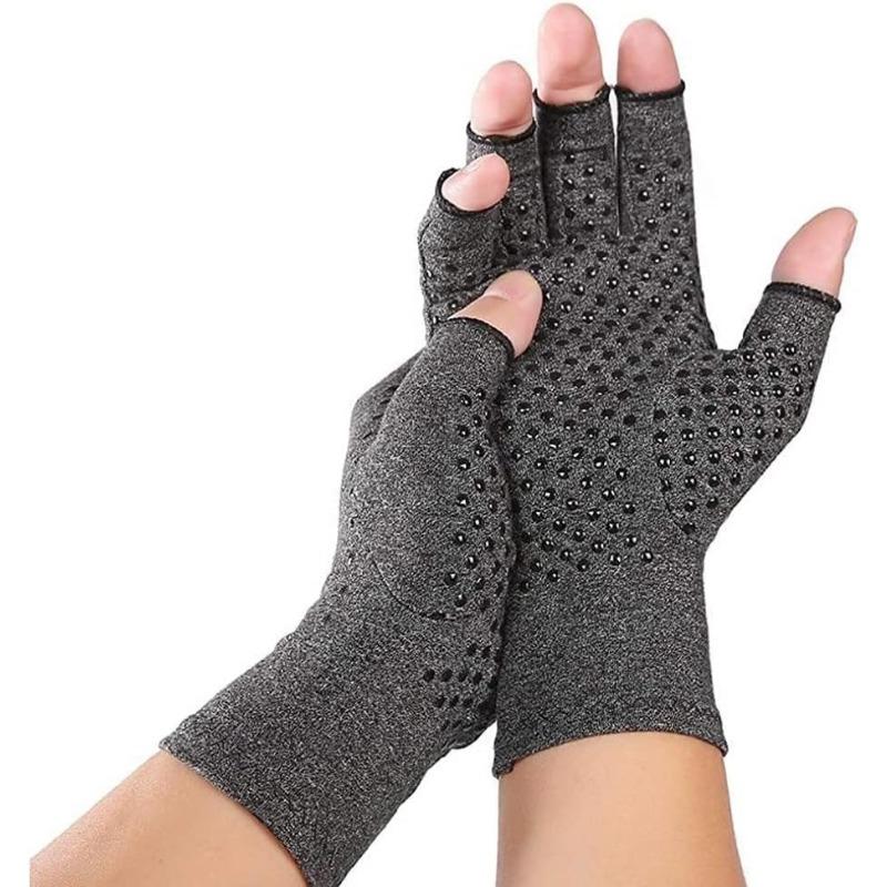 A  Pair of Fingerless Compression Arthritis Gloves for Men and Women, Pressure Gloves with Silicone Dots for Support and Warmth, Relieves Pain