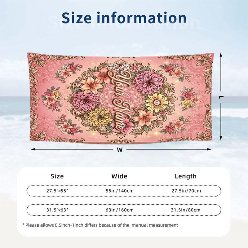 Floral Garden Theme Beach Towel Personalized Custom Name & Text Soft Quick Dry Beach Towel for Swimming Travel
