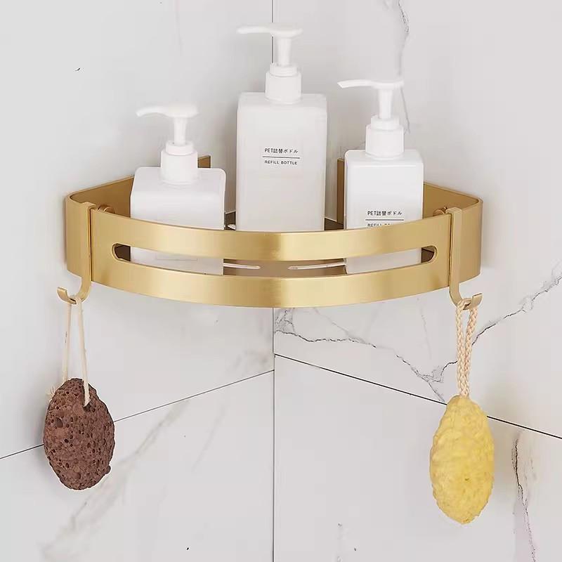 Tuqiu Brushed Gold Bathroom Shelf Wall Mounted Corner Shelf Aluminum Bath Shower Shelf Bath Shampoo Holder  Corner shelf