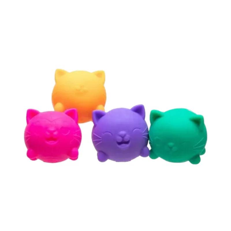 Needoh 4er-Pack Teenie Cool Cats Squishies Entstresser Weiche Quetschspielzeuge Angst Nicht-Toxisch TPR Fidget Spielzeuge Für ADHS Und Autismus Geschenk