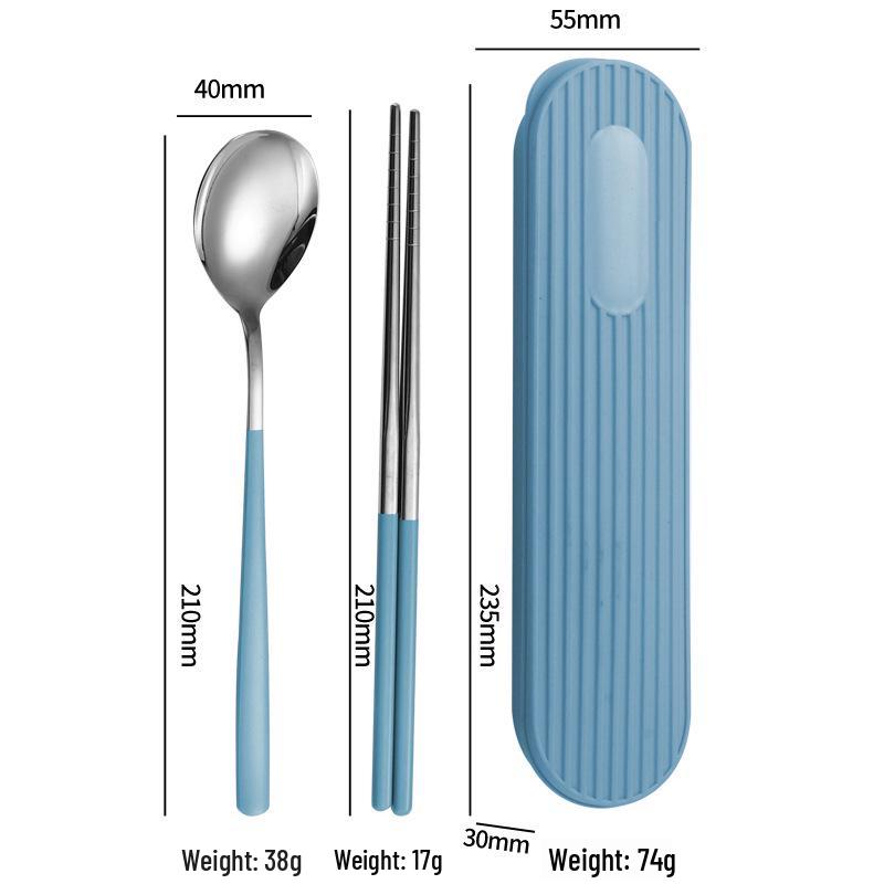 Set di Posate in Acciaio Inossidabile 304: Forchetta, Cucchiaio, Bacchette con Scatola a Strisce Verticali per Viaggio, Campeggio, Uso Studentesco