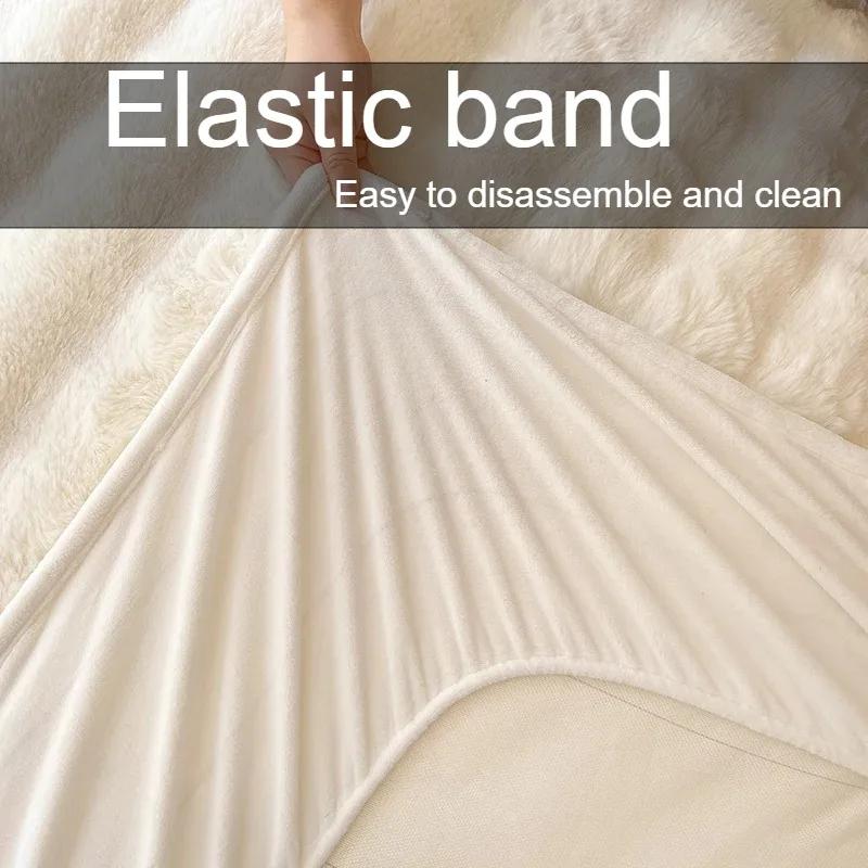 Winter Warm Plush Fitted Sheet Mattress Cover Fluffy Faux Rabbit Fur Bed Protector with Elastic Band for Home Hotel Drap De Lit