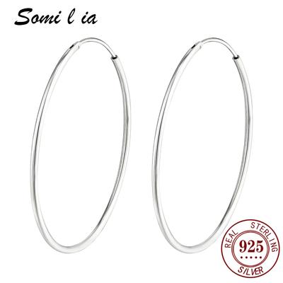 925 Sterling Silver Platinum Big Hoop Earrings for Women Real Money Jewelry Female Fashion Womens Fine Earrings 10-90mm