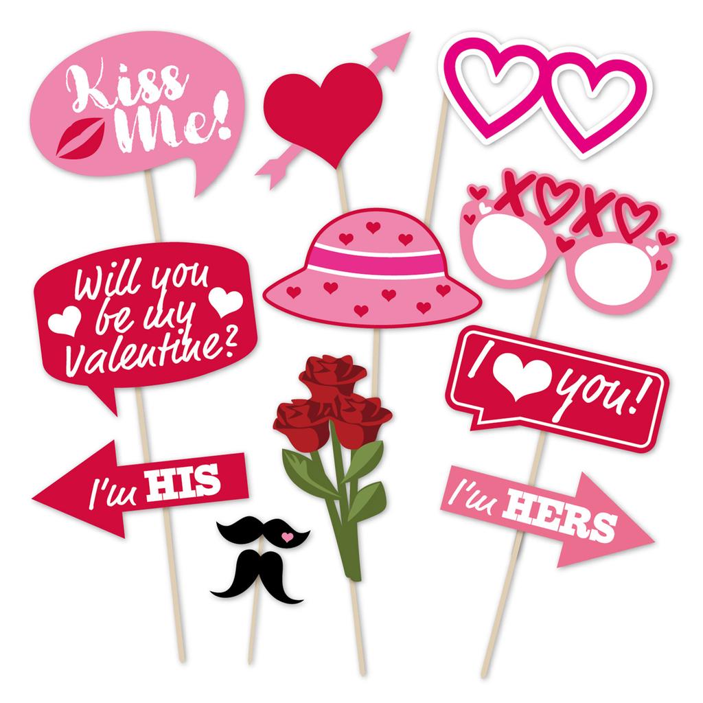 Valentine Day Photo Props Kit Photo Booth Party Supplies 25 Set Paper Cards Dot Glue Sticks