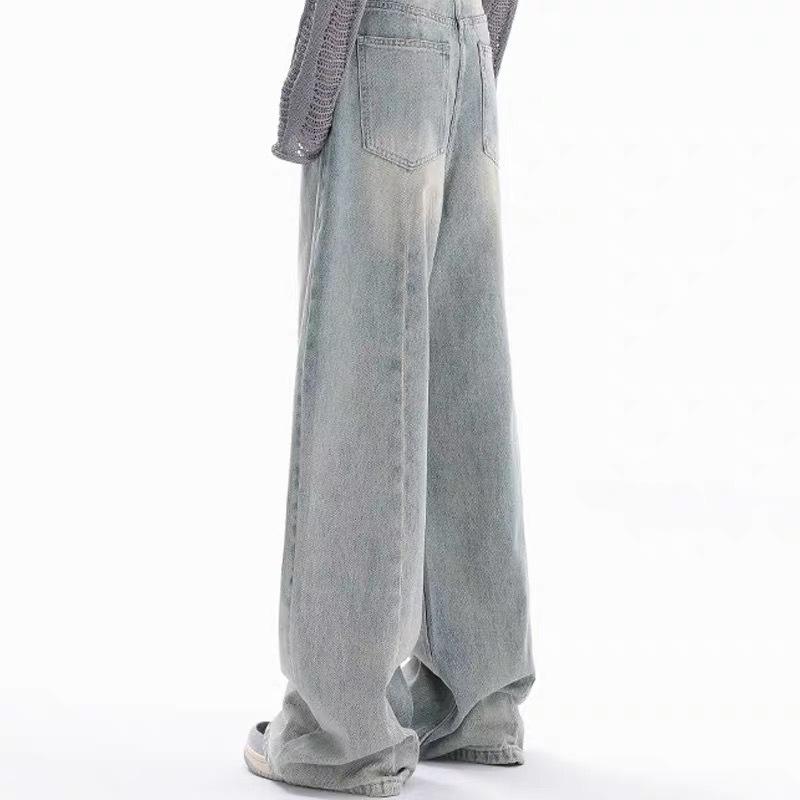 GMXIA Weitbeinige Jeans Damen Locker Hochtailliert Fallend Hundert Schleppende Hosen Taschen High Street Trend Gerade Hosen