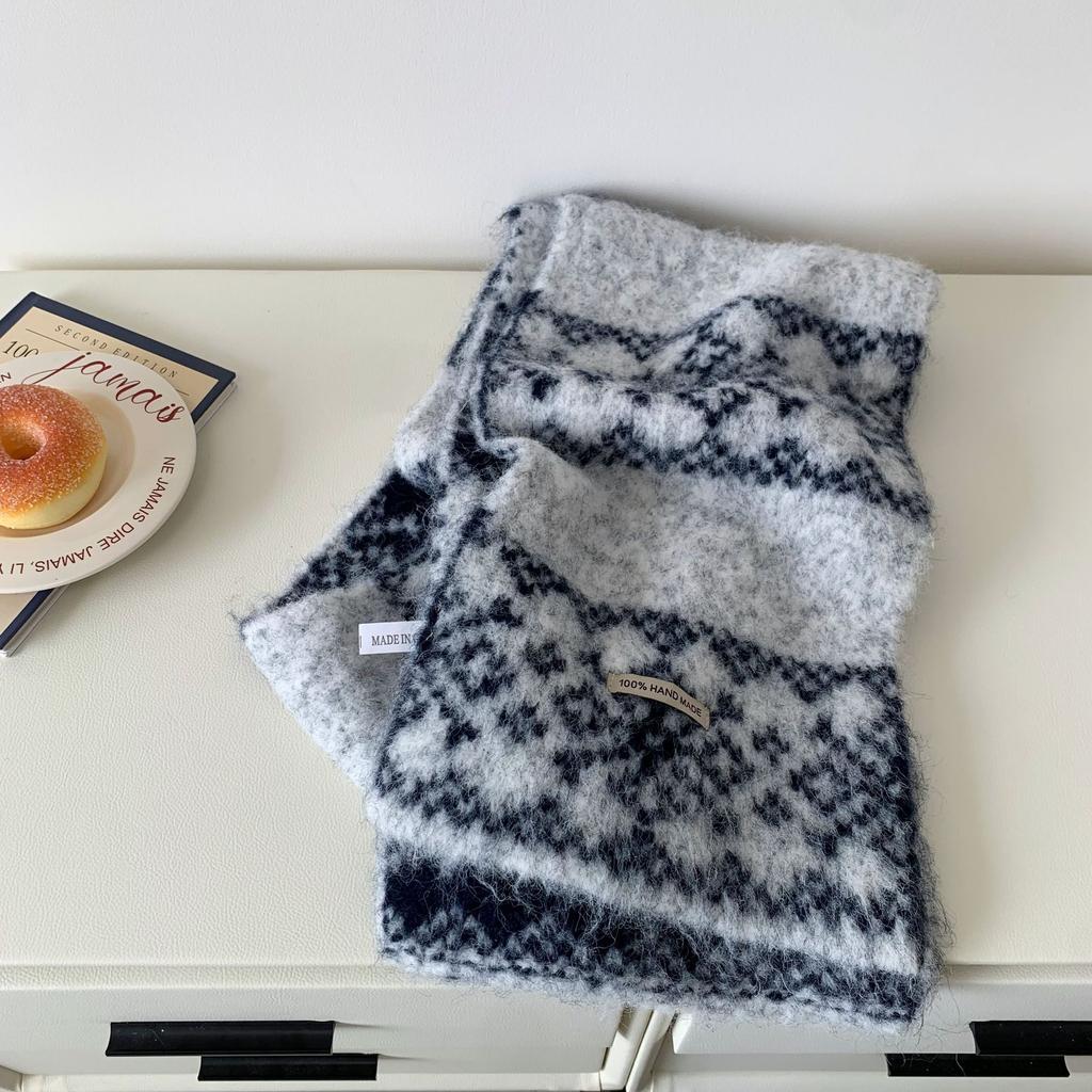 Fair Island Style Fashion Geometric Double-sided Knitted Scarf Women's Autumn and Winter Warm Retro Versatile Scarf Windproof and Cold-proof Men