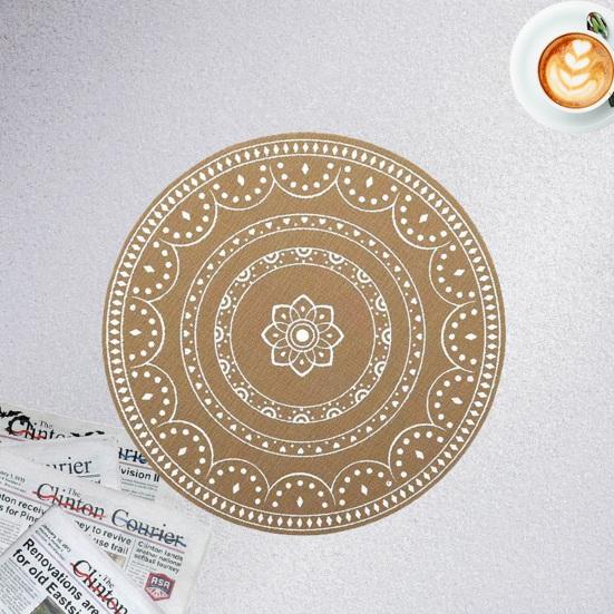 Round Faux Jute Placemats, Woven Table Mats with Nordic Pattern, Heat Resistant Pad for Dining Table, Restaurant Hotel Kitchen Decor
