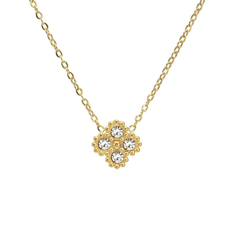 4PCS 9MM Four Leaf Clover Diamond Plated Titanium Steel 18k Gold Plated Bracelet Necklace Ring Earnail Set Does Not Fade