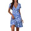 Women's Casual Fashion V-Neck Short Sleeve Patchwork Floral Print Dresses