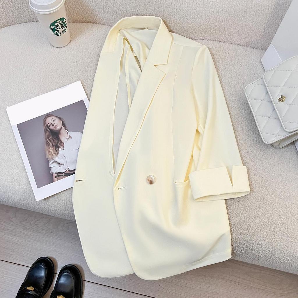 2025 Summer Women's Milk Yellow Suit Jacket - Korean Goddess Style, Versatile, Casual, Thin Top for Trendy Commutes