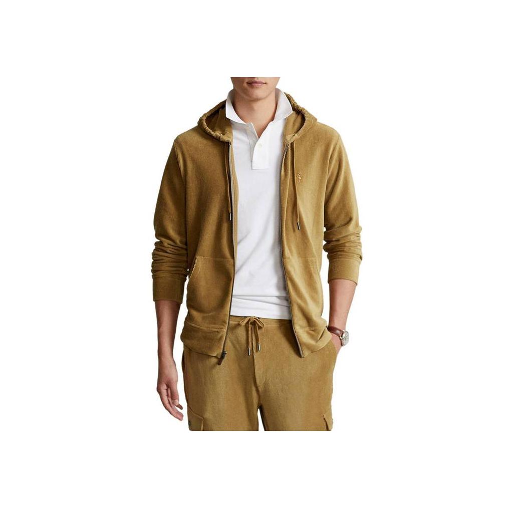 Polo Ralph Lauren FW22 Solid Color Logo Embroidered Hooded Drawstring Zip-Up Sweatshirt Men sweatshirt Brown 710877154-002