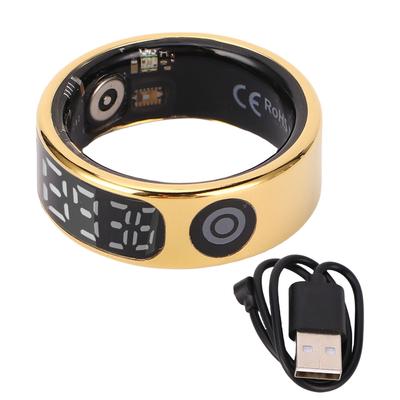 Smart Ring Gold Touch Display Screen Gesture Control IP68 Water Proof Sleep Activity Fitness Tracker Ring Size 8