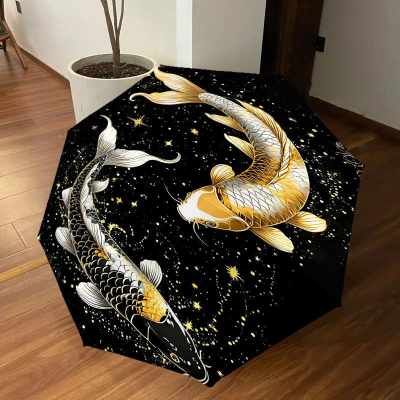 1PC Koi Fish Constellation Automatic Open/Close Umbrella Compact Folding Umbrella with 8-Rib Shaft lightweight esign, Highquality Fabric1186A